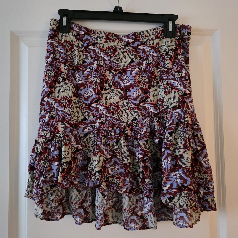 Free People Tiered Ruffle Mini Skirt Womens 6 Boho Preppy Coastal Cowgirl Floral